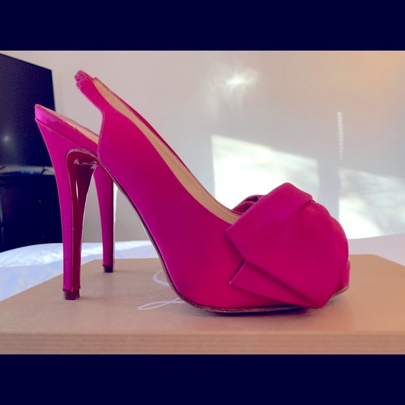 Auth Christian Louboutin 37 Very Noed 120 Fuxia Satin Slingback Women’s Heel - Picture 9 of 13